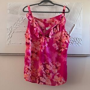 Avenue Women's Pink Peach Floral Sleeveless V-neck SZ 18/20 Tank Top Blouse